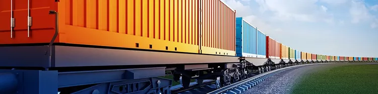 fleet of containers on a train