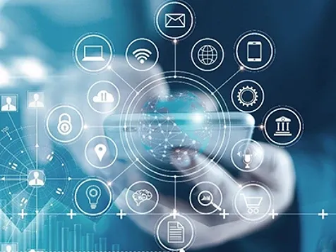 A computerized of datapoints with icons in it.