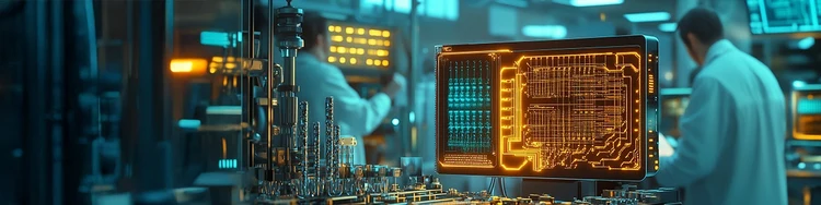 A glowing quantum computer in a high-tech research lab