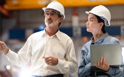 Two workers are discussing