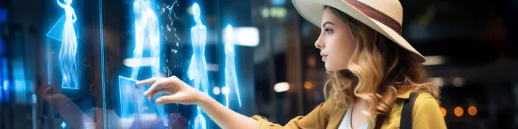 A women touching digital display