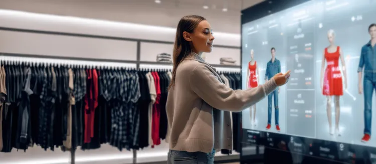 一位顾客在零售店内使用智能自助服务终端。