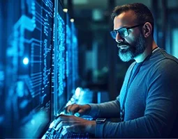 A man working on a big computer screen