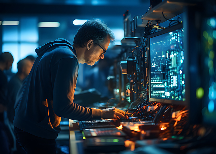 An employee performing a technical task