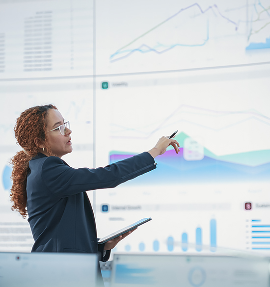 woman presenting a graph 