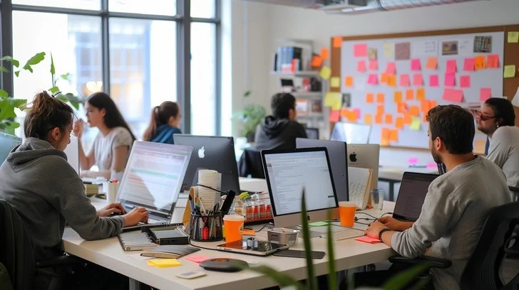 People working on theire laptops in an office environment