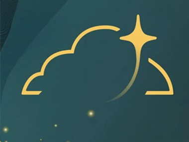 An abstract logo against a green background