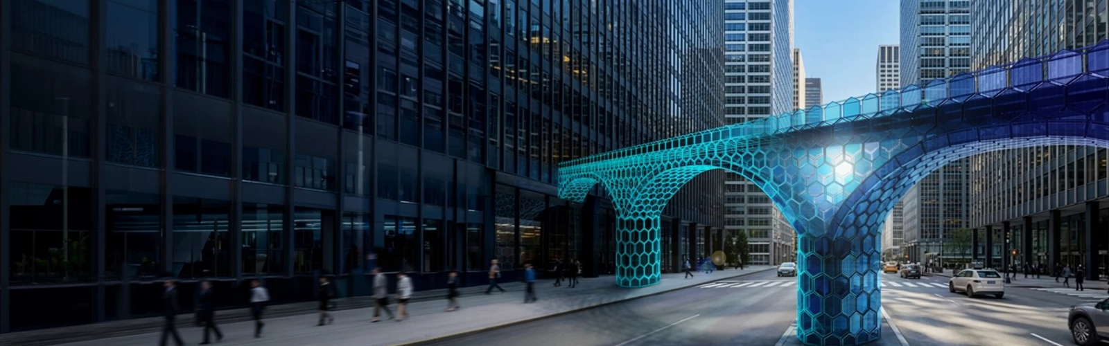 A bridge across a ciry street