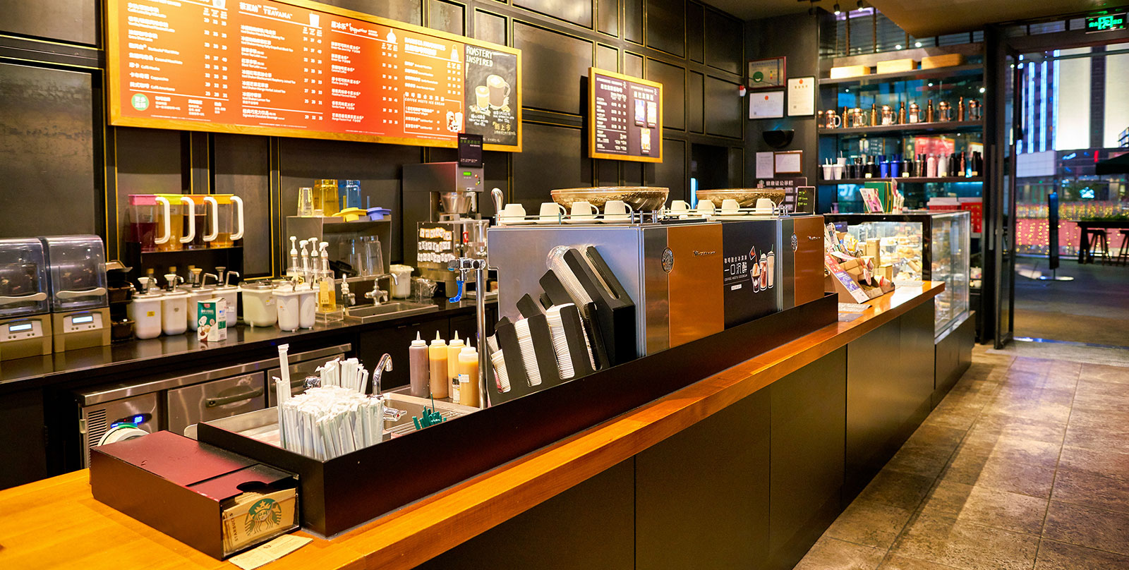 SHENZHEN, CHINA - CIRCA FEBRUARY,  2019: interior shot of Starbucks in Shenzhen.