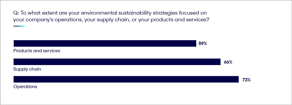 Charts explaining about environmental sustainability strategies focused on diiferent aspects.