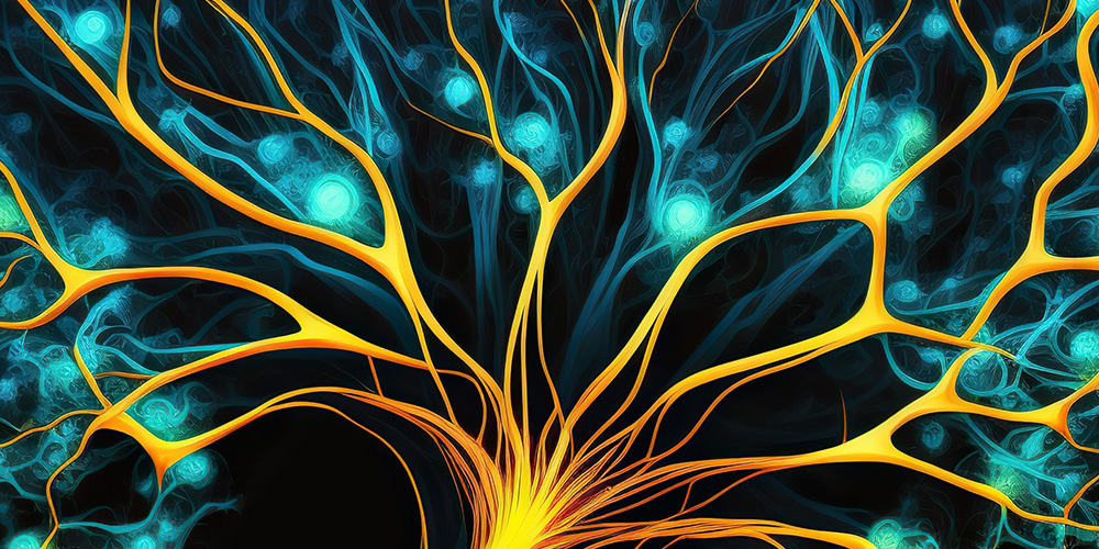 Image of a tree branches lit up like a connected neurons