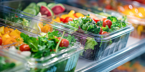 A well-stocked refrigerator filled with an array of fresh salads and vegetables.