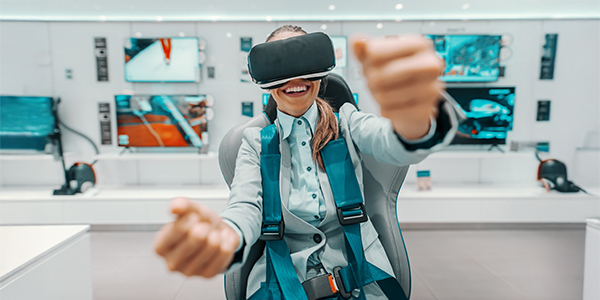 A person wearing a virtual reality glasses playing a game