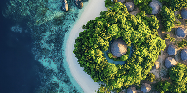 Top view image of a circular beach
