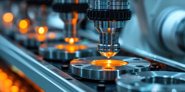 A close-up of an industrial machine prominent yellow light, highlighting its operational features