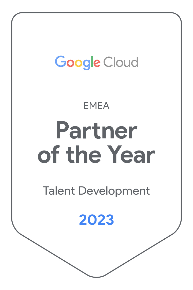 Badge which says EMEA Partner of the Year Talent Development