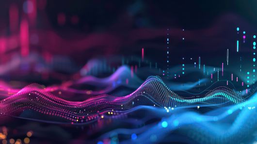 Neon data waves symbolising AI-driven marketing intelligence and real-time analytics.