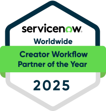 Servicenow Worldwide Creator Workflow Partner of the Year 2025 badge