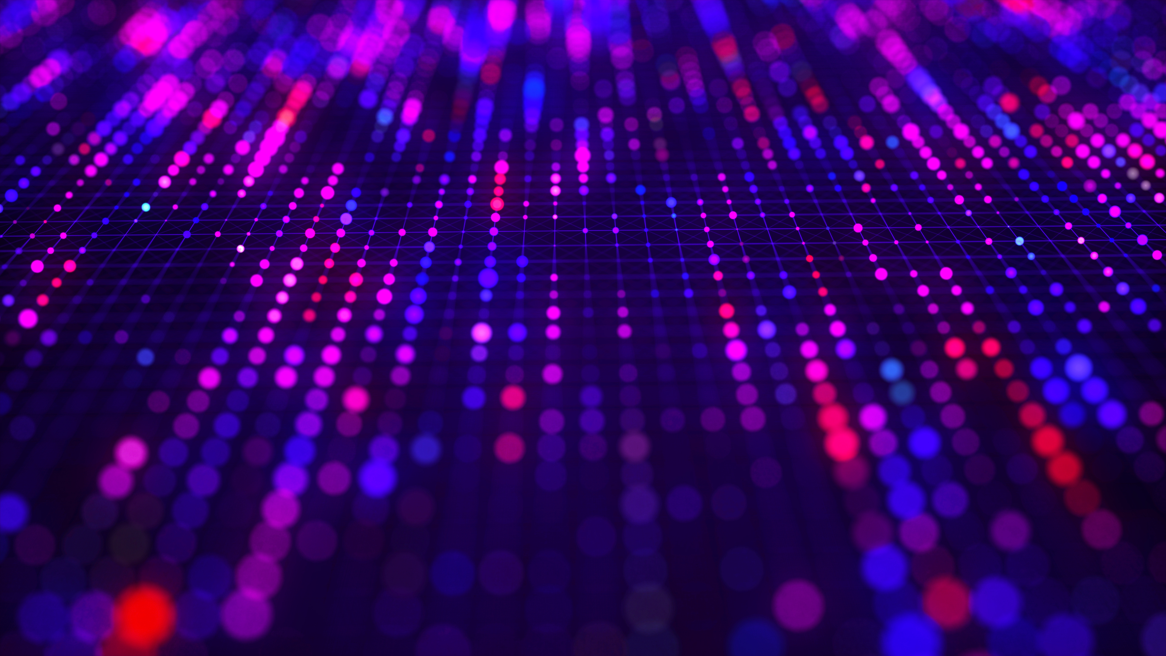 Wave of particles. Digital background with connected color dots. 3d rendering.