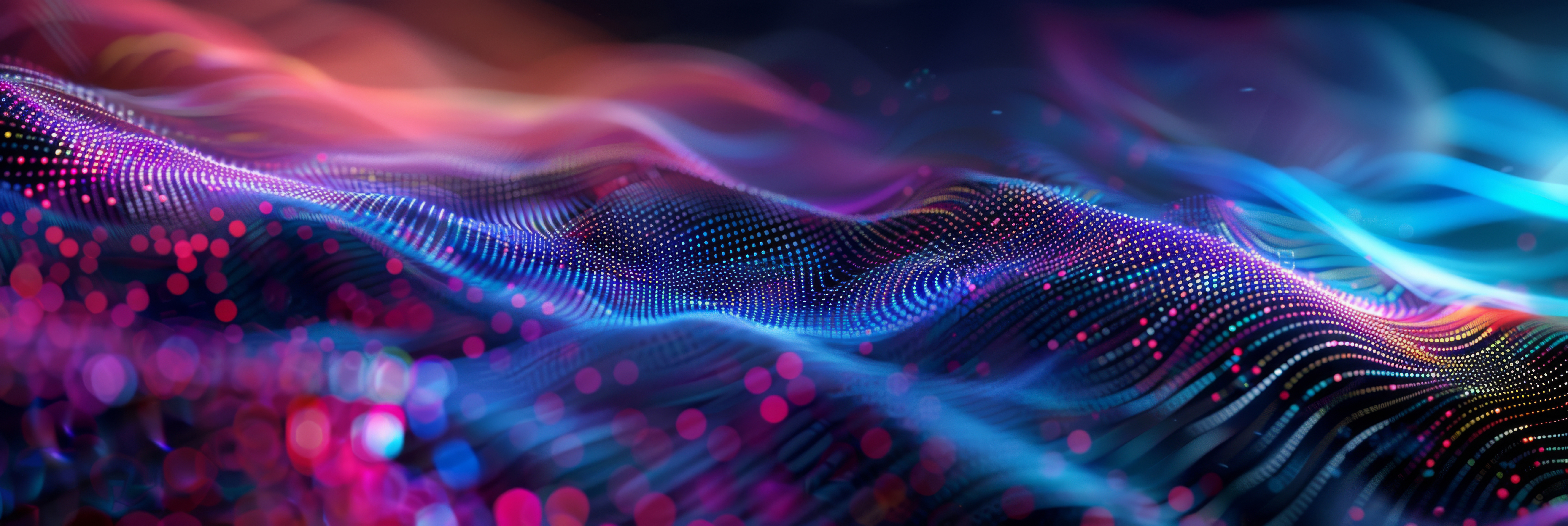 Abstract digital wave flowing through binary code, visualizing hyper speed data transfer and ai learning