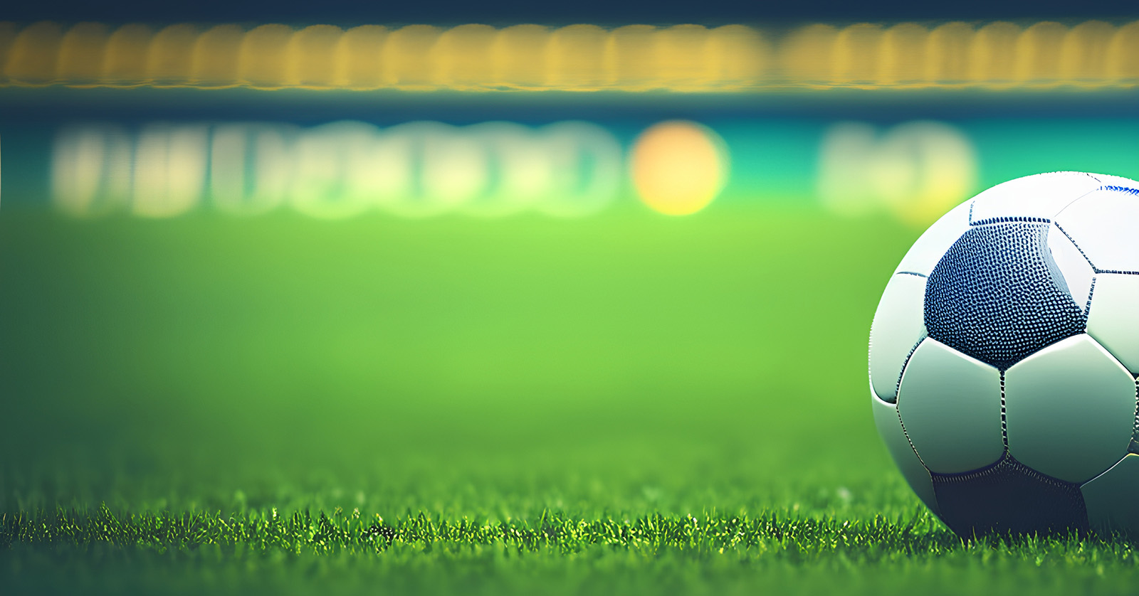 A football (soccer) ball on a field with copy space. A sports concept in bokeh background. Generative AI.