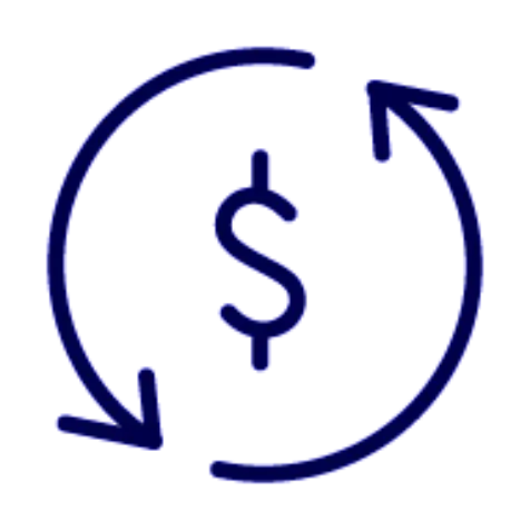 A dollar sign surrouned by two circular arrows