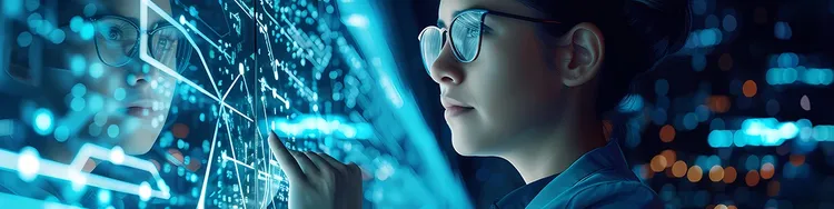 A woman touching digital display