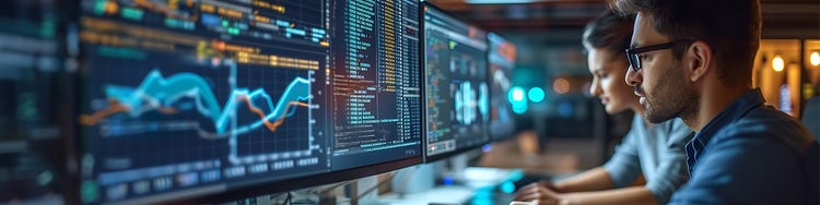 A men is watching graph in the display