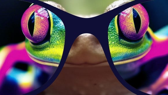A dull frog becomes colorful when seen through glasses
