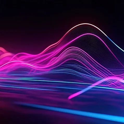 lit up pink and blue digital lines.