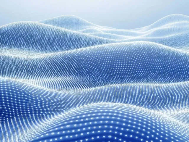 Digital landscape of blue dunes with white dots