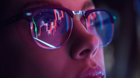 Close up view of woman wearing eye glasses