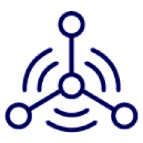 A round globe at centre connected to 3 more globes at equal angles and circular lines around it