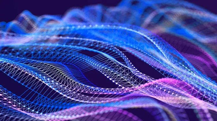 Abstract digital wavy mesh ribbons