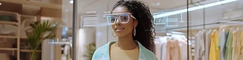 A female retail shopper using augmented reality glasses