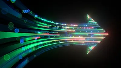 Multicolored digital arrow pointing to the right