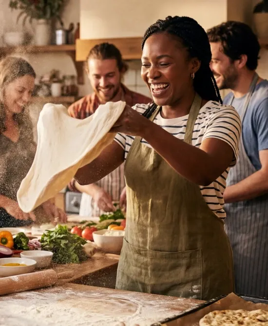 a happy women making dough