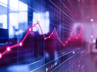 Computerized line graph on reflective screen.