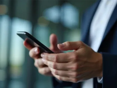 A close up view of a set of hands on a mobile phone.