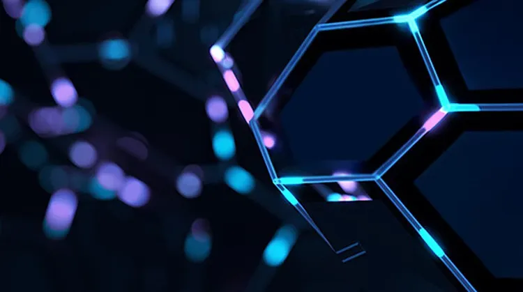 Partial view of hexagonal cube with the edges lit up