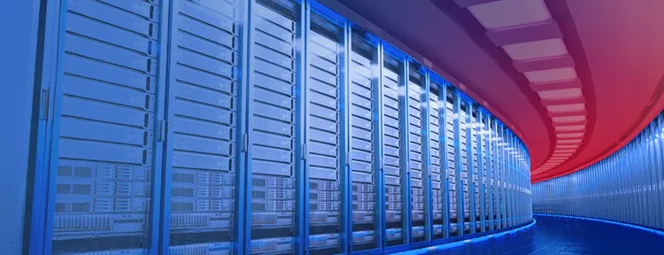 Stacks of servers stored in two rows