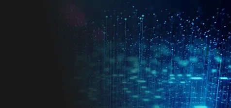 abstract image of digital blue lines and specks against a black background