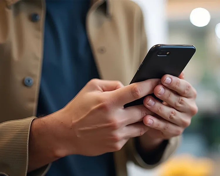 Close up of diverse man's hand holding cellphone.