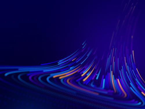A blue abstract design with flowing lines and curves