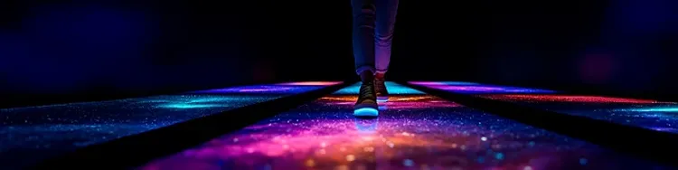 A person walks on vibrant light floor.
