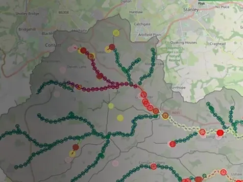 A map displaying various colored dots representing different locations within the area.