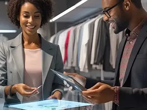 two people talking in a retail store