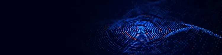Abstract digital visualization of concentric blue circular waves radiating across a dark grid, representing data flow, risk distribution, or financial transfer networks.