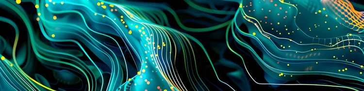 Abstract digital art featuring dynamic waves and vibrant lights, creating a visually captivating composition.