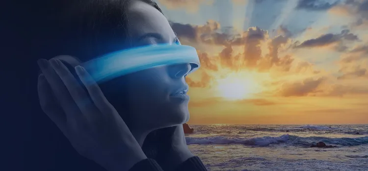 A women wearing VR glasses.
